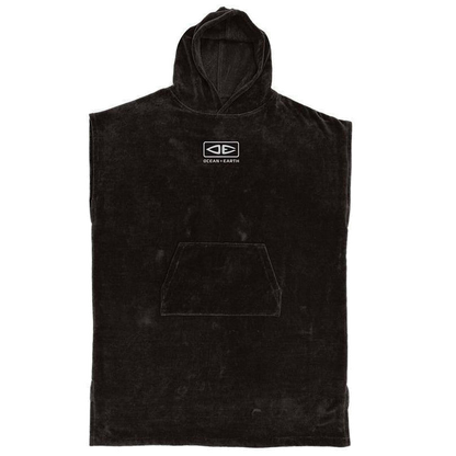 Ocean & Earth Corp Hooded Poncho: Black Corp poncho, flat front view