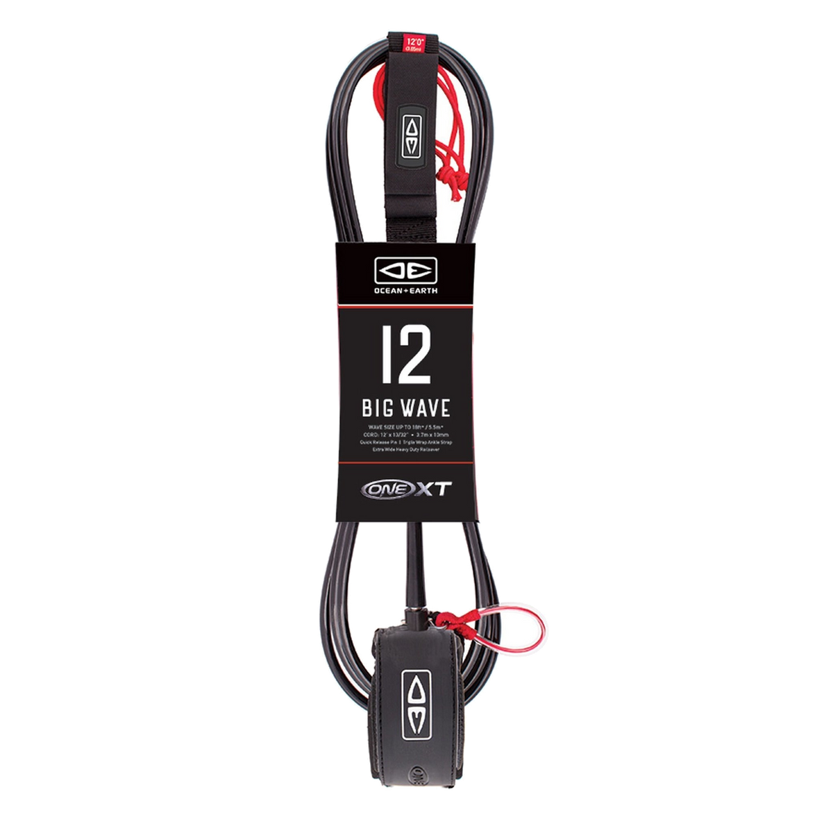 Ocean & Earth Big Wave Pin Release Leash – 12 ft: Black packaged 12ft Big Wave leash