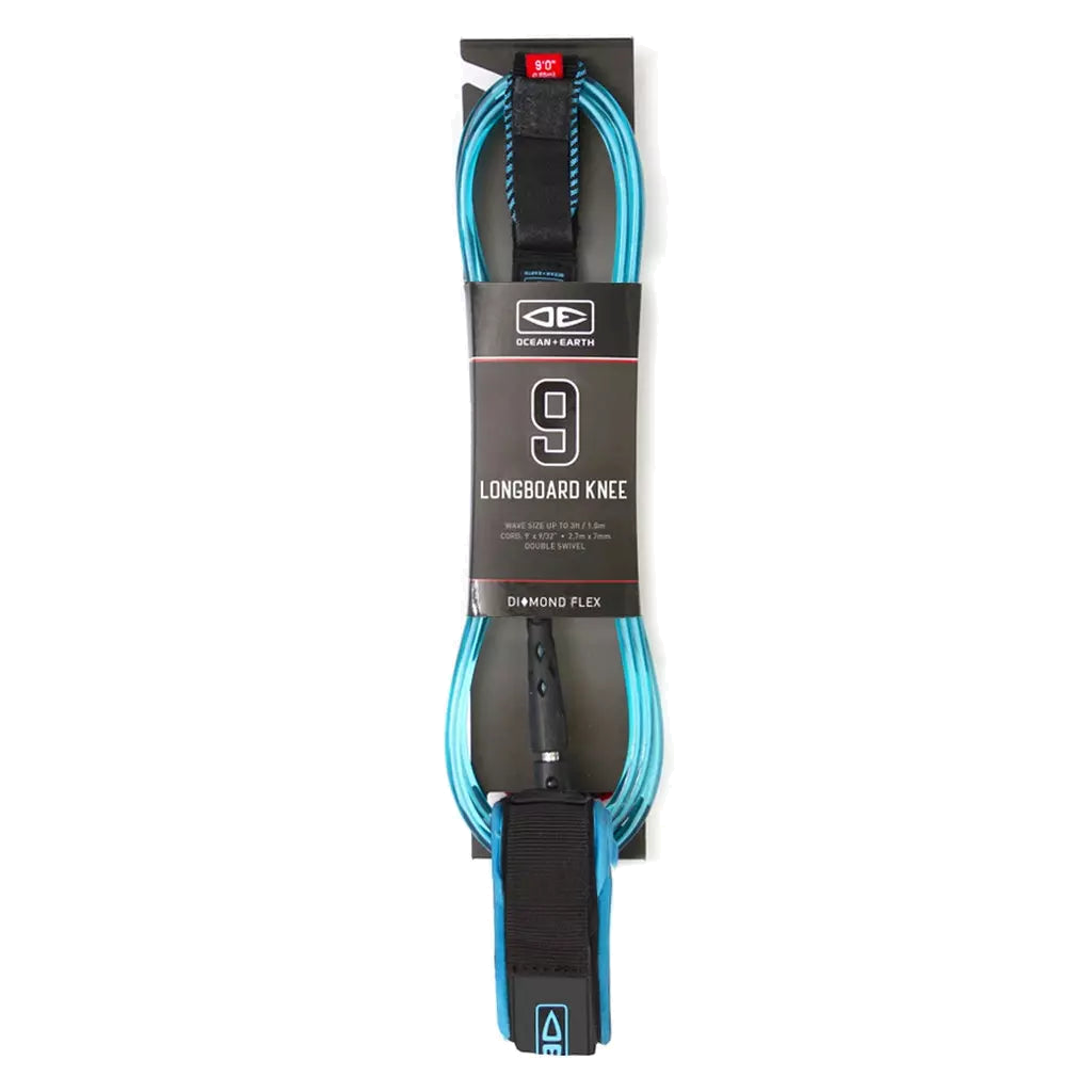 Ocean & Earth Diamond Flex Longboard Knee Leash – 9 ft: Blue packaged knee leash