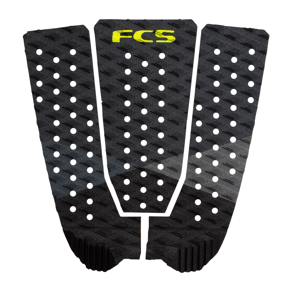 FCS Kolohe Andino Traction: darkness pad with black panels and yellow FCS lettering