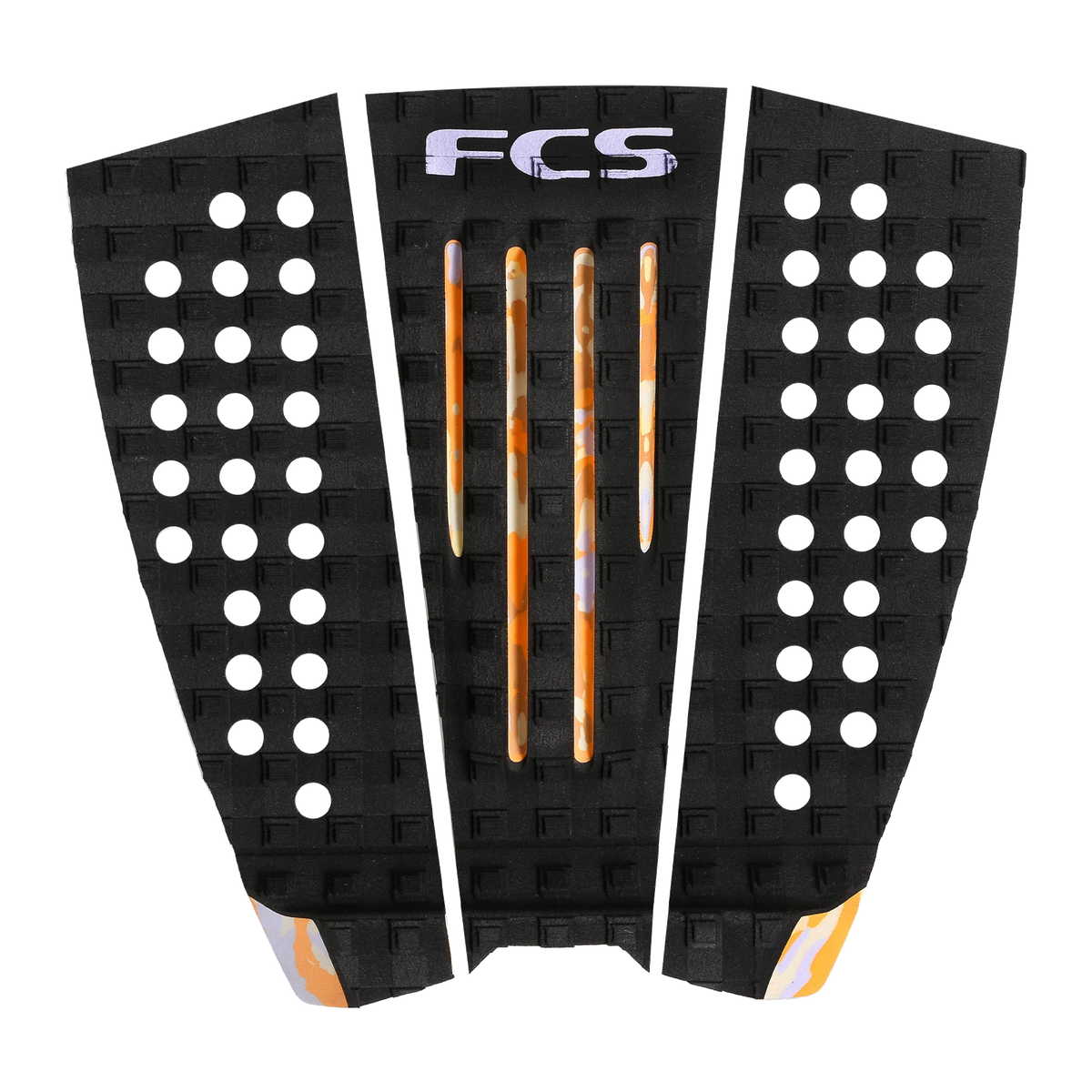 FCS Julian Wilson Traction: black and Multi Camo pad with orange centre channels and patterned side panels