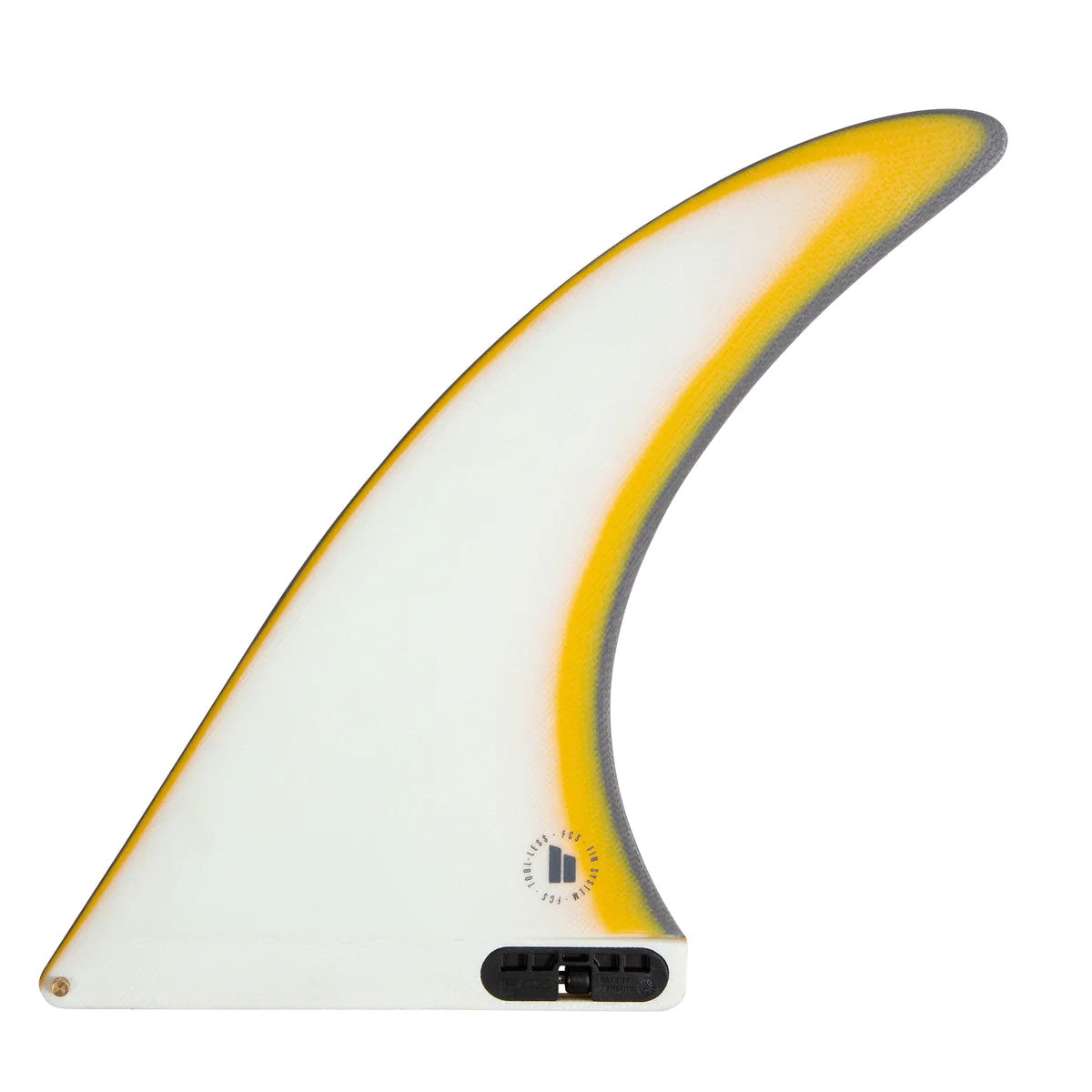 FCS II Flow II Longboard Fin - Performance Glass: mango Flow II longboard fin with yellow outline and pale centre