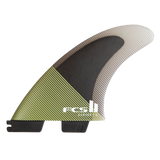 FCS II Carver Tri Fins - Performance Core: eucalyptus side fin with olive base and translucent swept tip