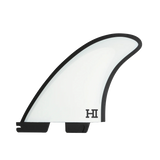 FCS II Harley Mid Tri-Quad Fin Set - Performance Core + AirCore: white Harley Mid side fin with a black outline and HI logo