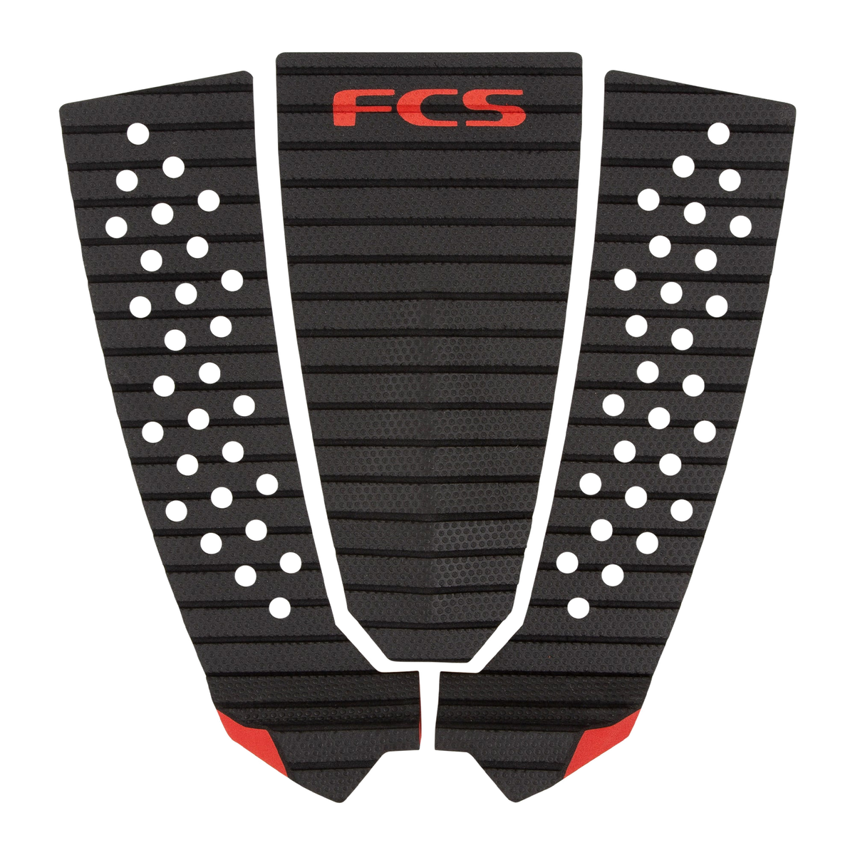 FCS Filipe Toledo Treadlite Traction: charcoal and Red pad with red FCS logo and tail kick accents