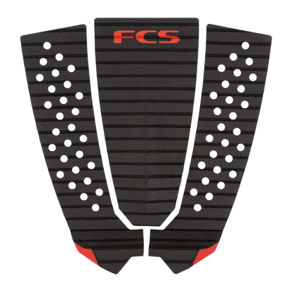 FCS Filipe Toledo Treadlite Traction: charcoal and Red pad with red FCS logo and tail kick accents