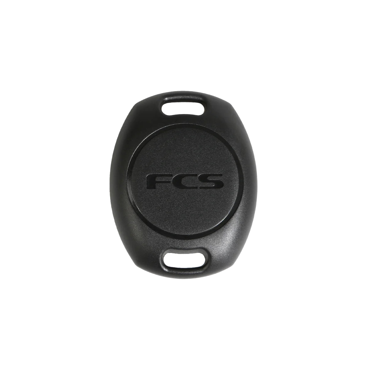 Front face of the black FCS Sharkbanz POD showing its two strap openings