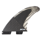 FCS II Carver Tri Fins - PC Carbon + AirCore: reverse face of the carbon Carver fin with white AirCore lettering
