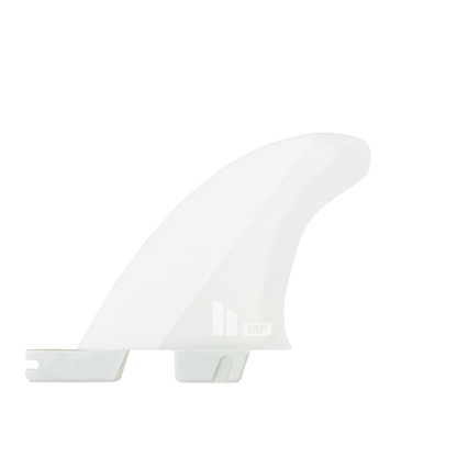 FCS II Mick Fanning Twin + Stabiliser Fins - PC + AirCore: white twin fin with translucent geometric sections