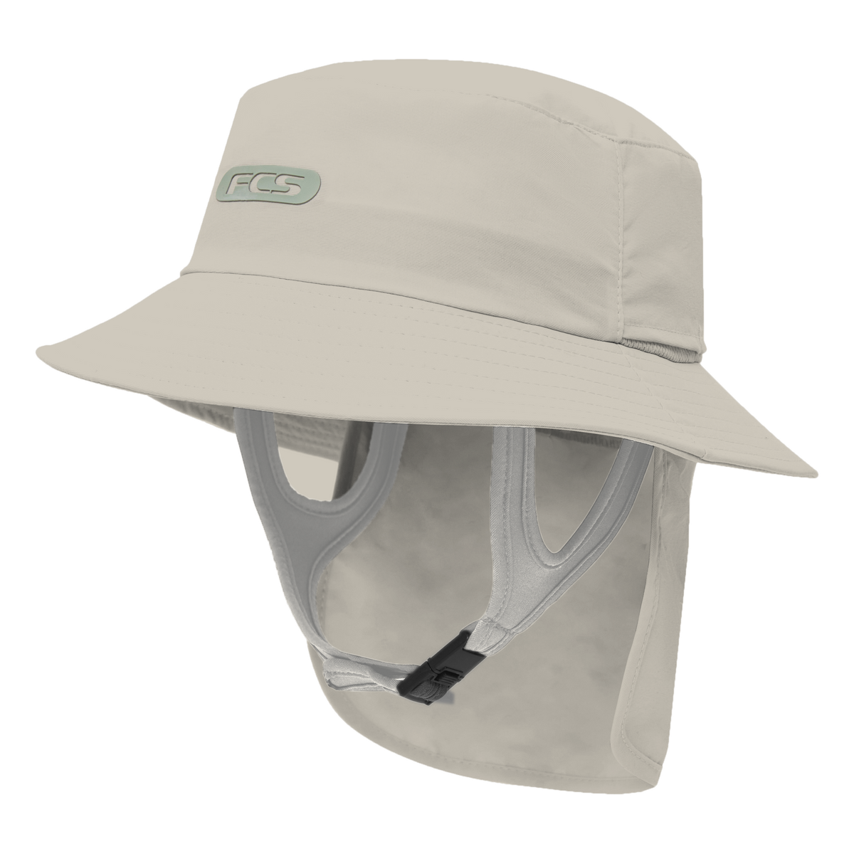 FCS Essential Surf Bucket Hat: warm Grey bucket hat, side view