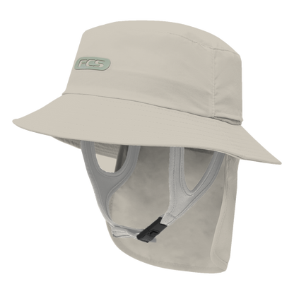 FCS Essential Surf Bucket Hat: warm Grey bucket hat, side view