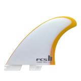 FCS II Power Twin + Stabiliser Fins - Performance Glass: mango Power Twin side fin with pale centre and yellow outline