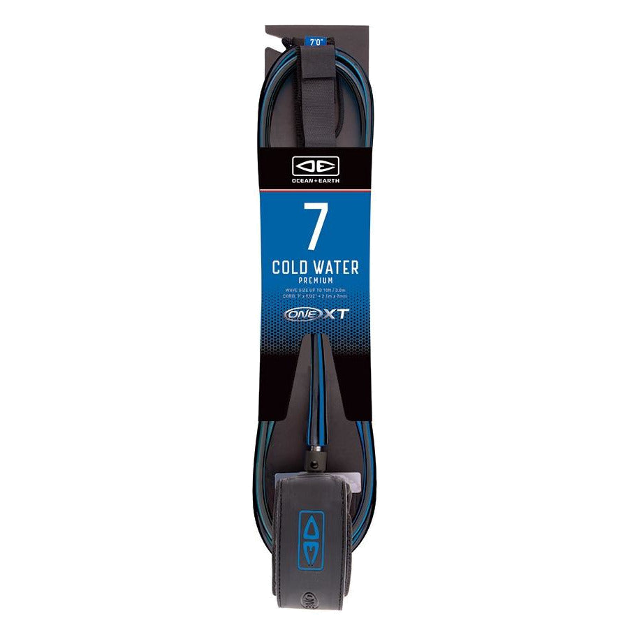 Ocean & Earth Cold Water Premium One-XT Leash – 7 ft: Blue packaged 7ft Cold Water leash
