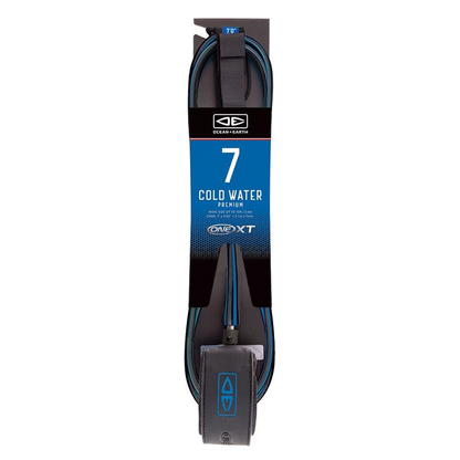 Ocean & Earth Cold Water Premium One-XT Leash – 7 ft: Blue packaged 7ft Cold Water leash