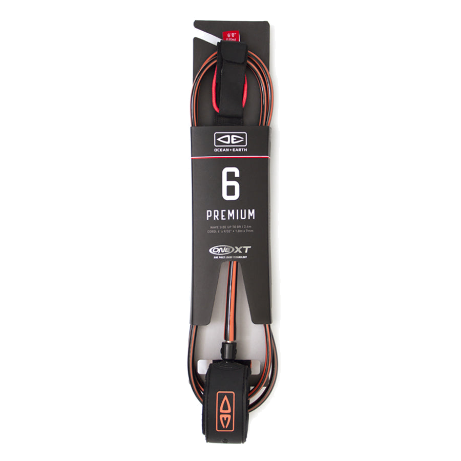 Ocean & Earth Premium One-XT Leash – 6 ft: Coral leash in retail packaging, full view
