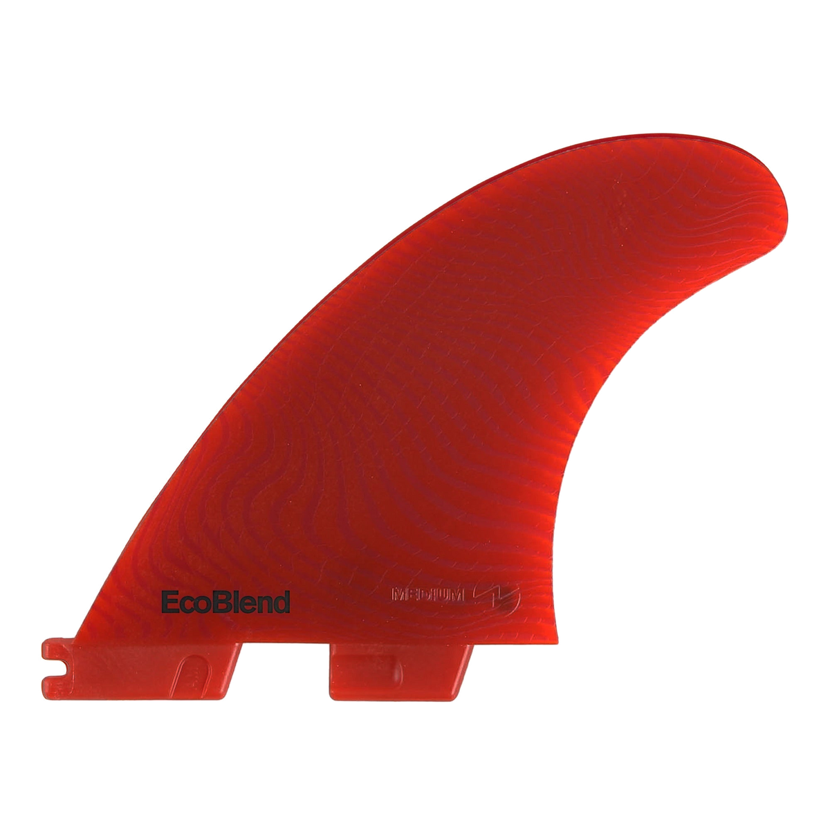 FCS II Accelerator Tri Fins - Eco Neo Glass: reverse face of the red fin with EcoBlend lettering