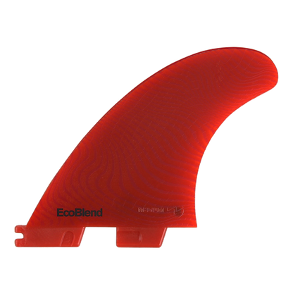 FCS II Accelerator Tri Fins - Eco Neo Glass: reverse face of the red fin with EcoBlend lettering