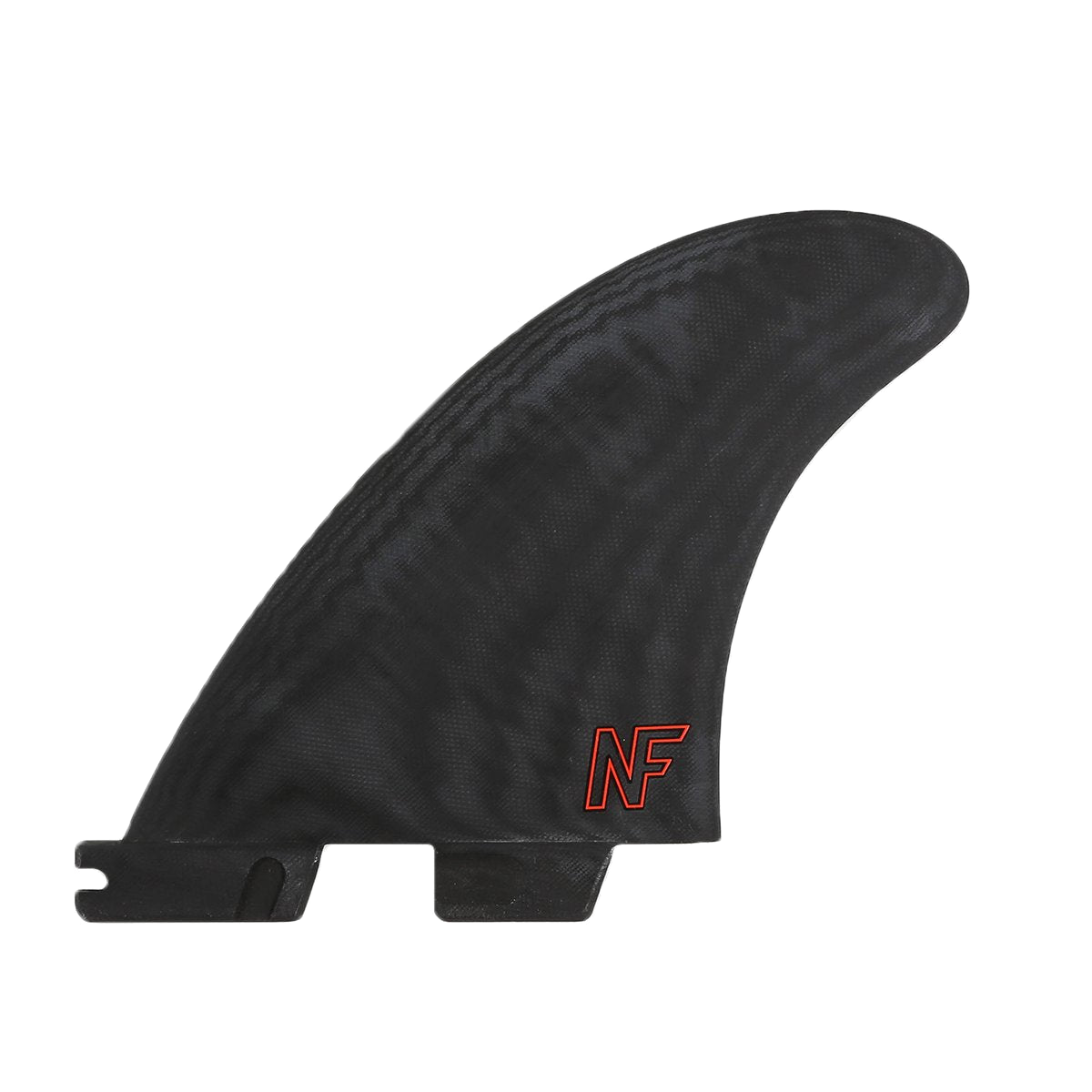Reverse of the Nathan Florence G10 fin with red NF lettering