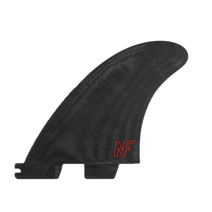 Reverse of the Nathan Florence G10 fin with red NF lettering