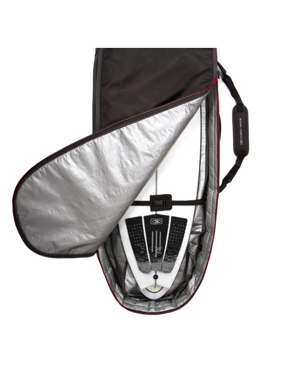 Ocean & Earth Triple Compact Shortboard Cover: opened cover showing lining and divider