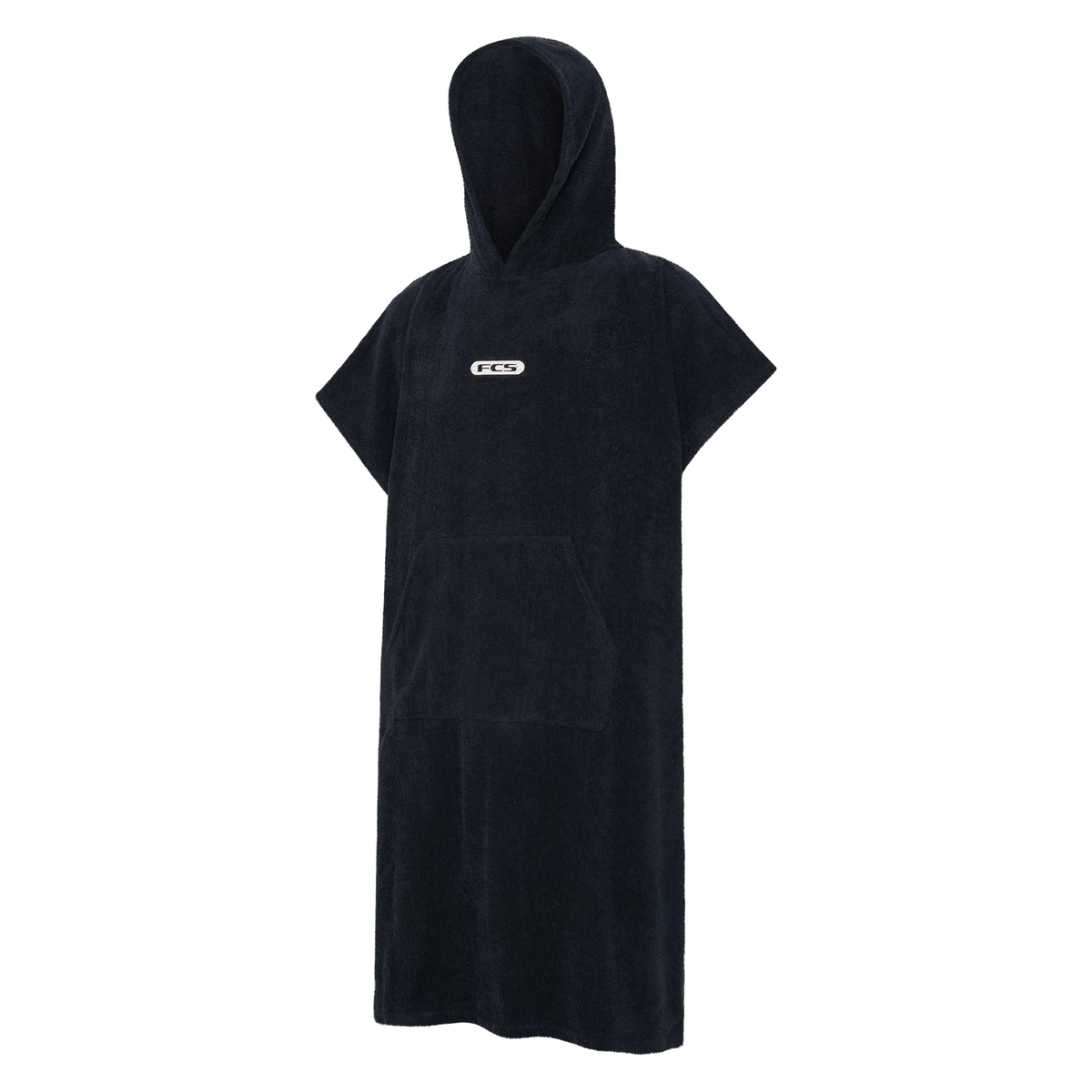 FCS Towel Poncho: black adult towel poncho, front view