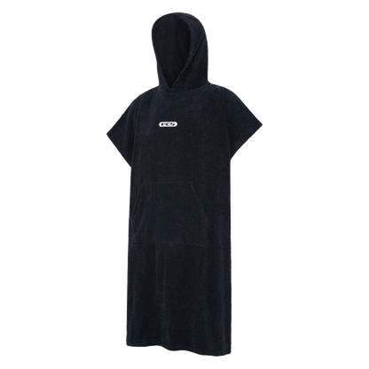 FCS Towel Poncho: black adult towel poncho, front view