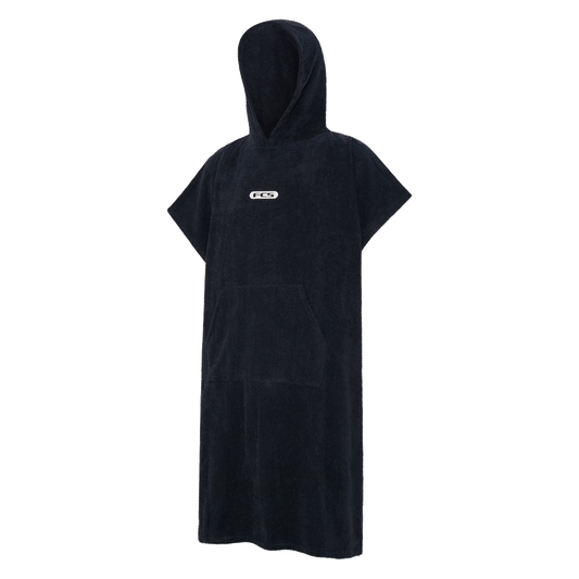 FCS Towel Poncho: black adult towel poncho, front view