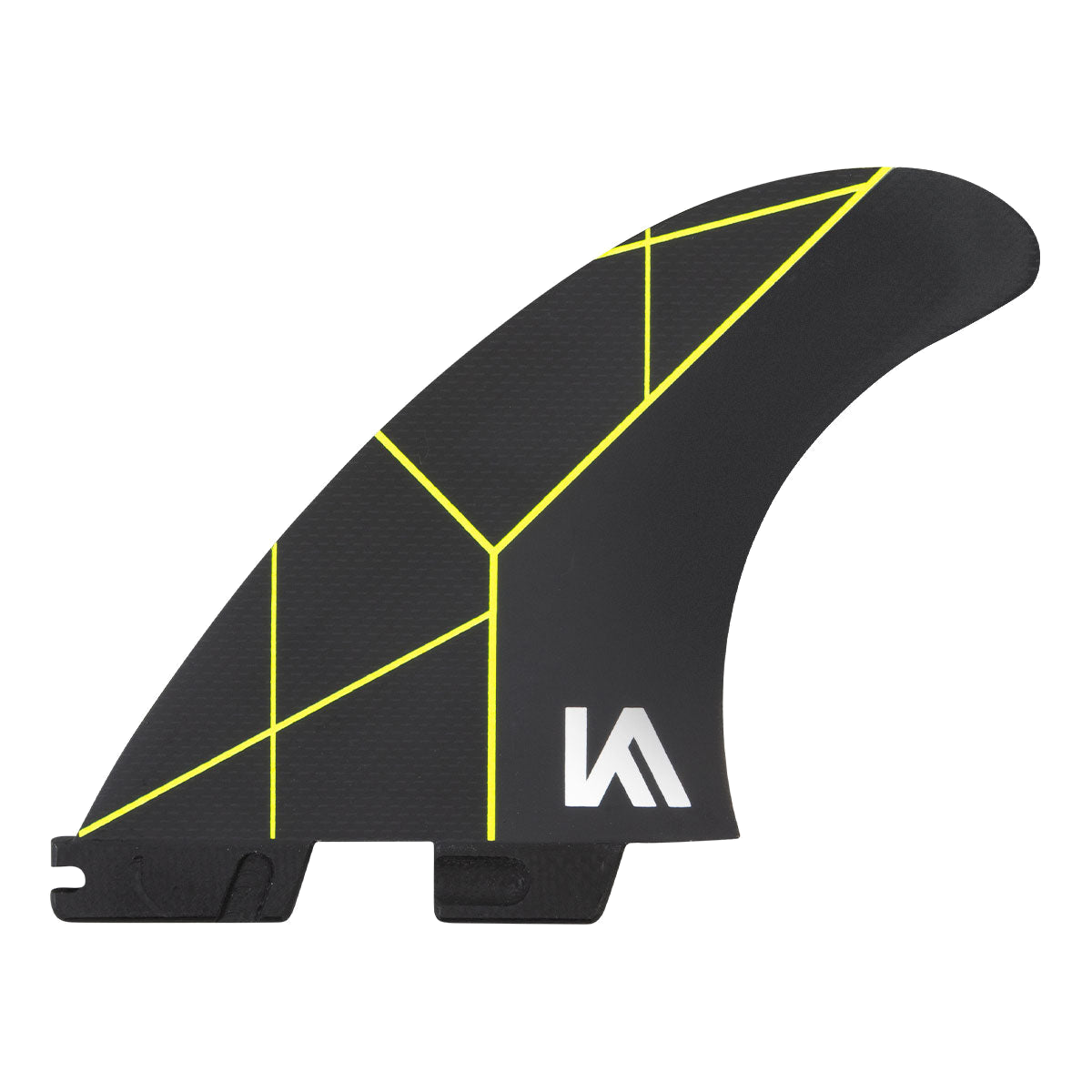 FCS II Kolohe Andino Tri Fins - Performance Core: reverse Black and Acid face showing the KA initials