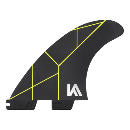 FCS II Kolohe Andino Tri Fins - Performance Core: reverse Black and Acid face showing the KA initials