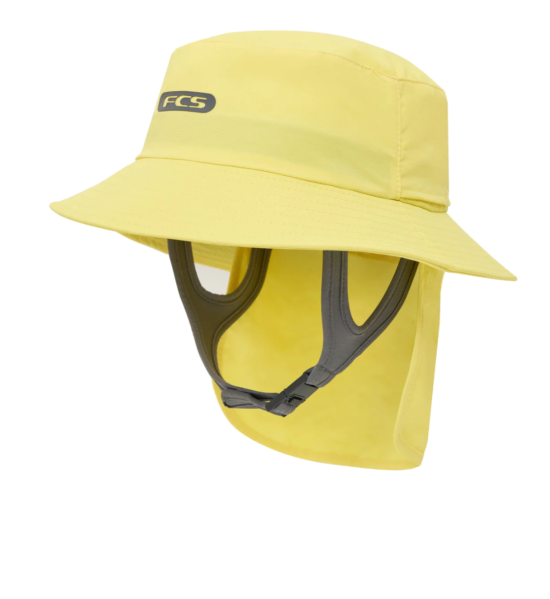 FCS Essential Surf Bucket Hat: butter bucket hat, angled front view