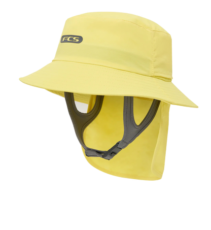 FCS Essential Surf Bucket Hat: butter bucket hat, angled front view