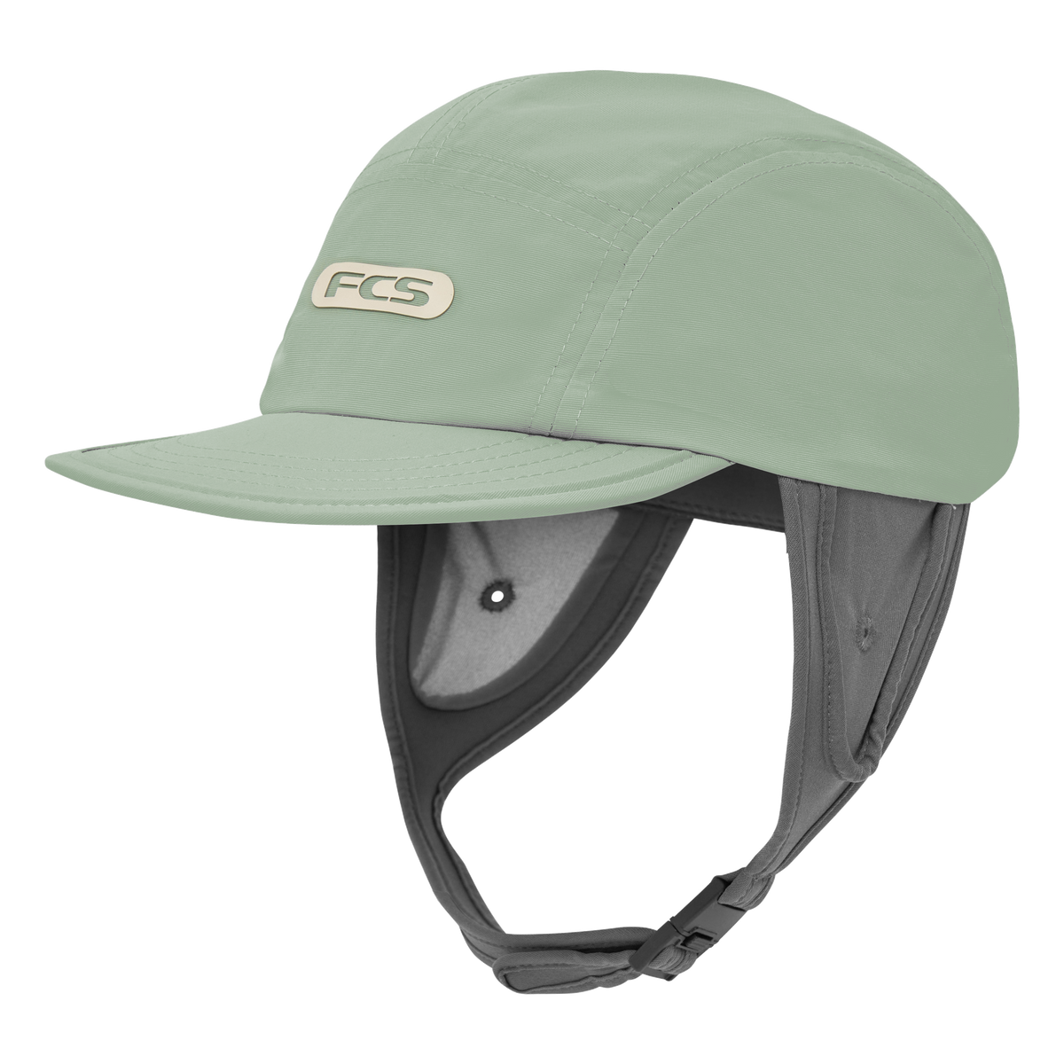 FCS Essential Surf Cap: iceberg Green surf cap, side angle