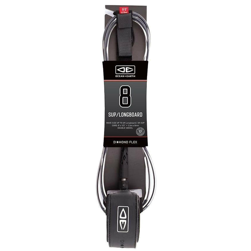 Ocean & Earth Regular SUP/Longboard Leash – 8 ft: Black 8ft SUP/Longboard Regular leash in retail packaging