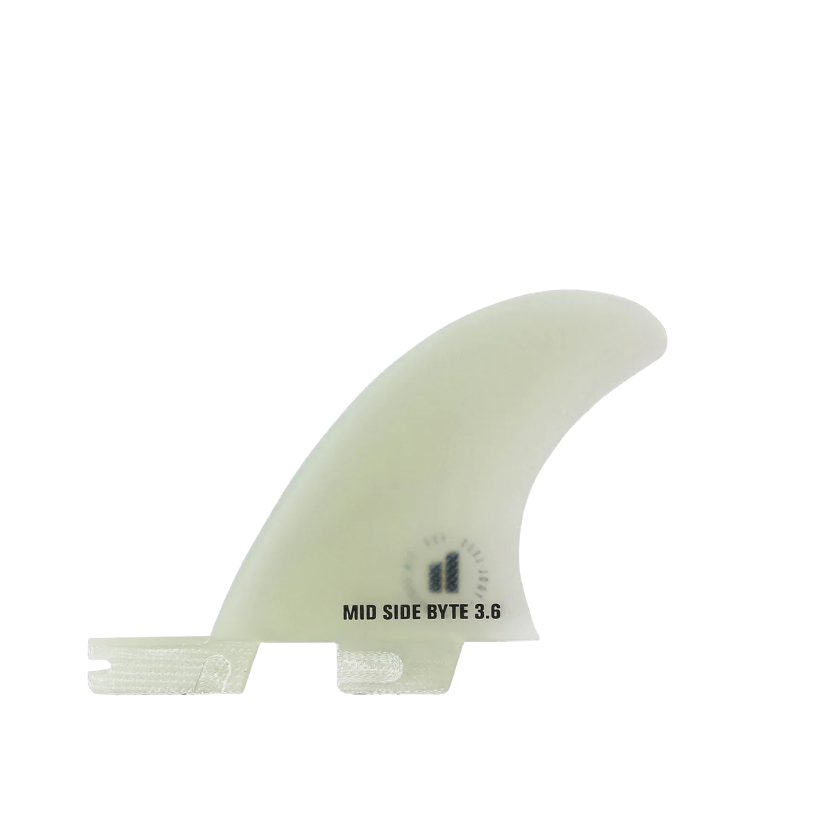 Reverse face of the clear FCS II Mid Side Byte with 3.6 inch marking