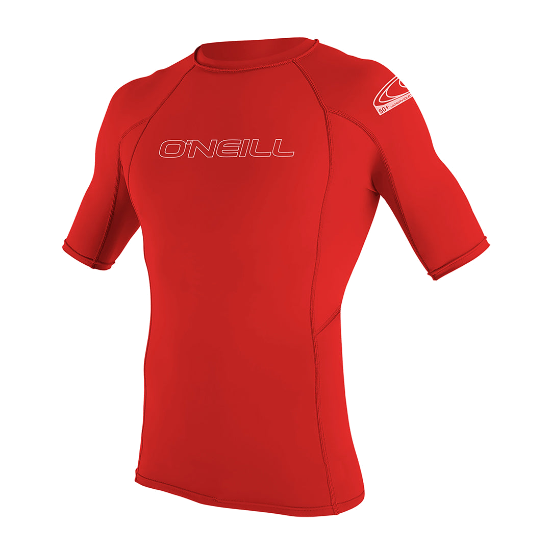 O'Neill Men’s Basic Skins Short Sleeve Rashguard — Red, front view