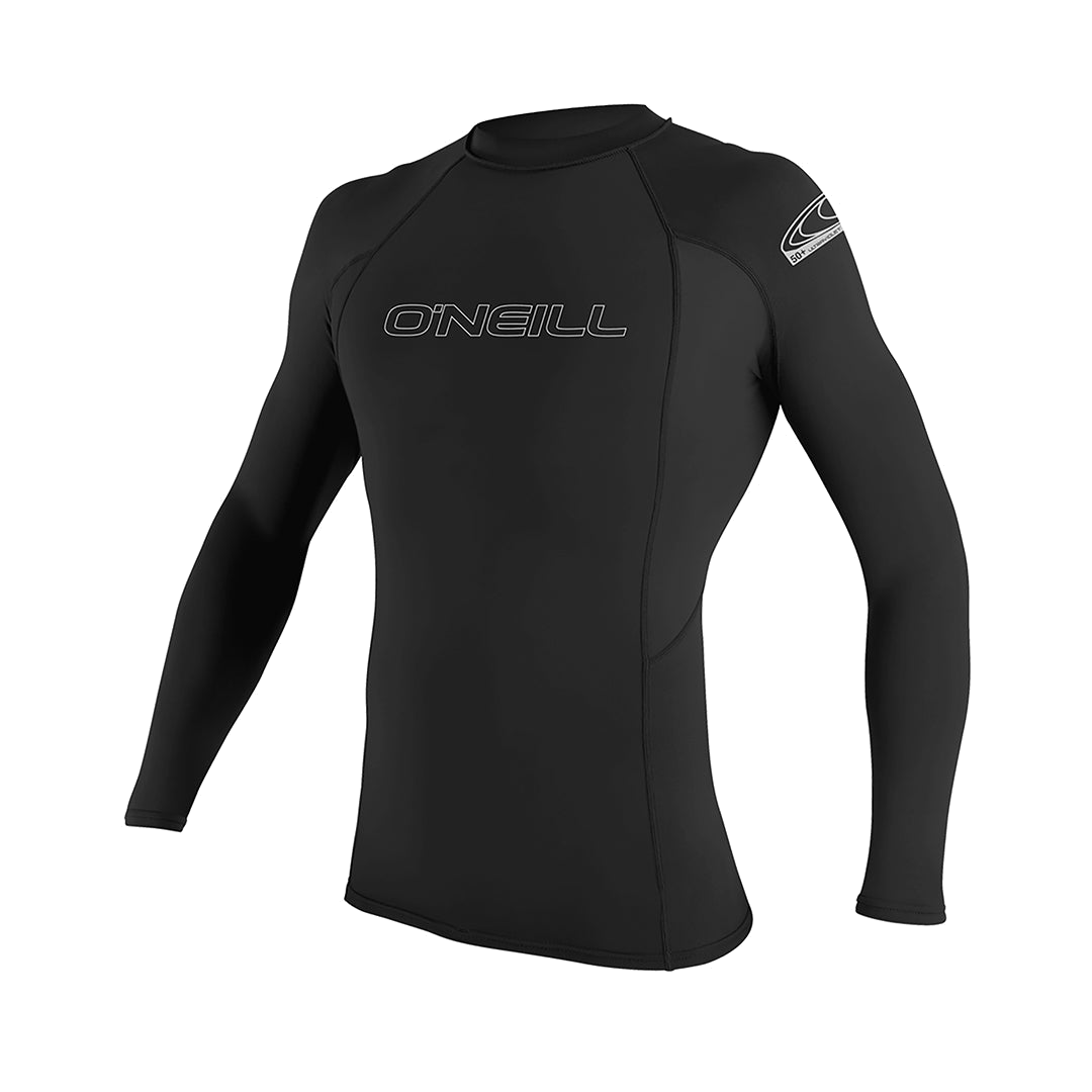 O'Neill Men’s Basic Skins Long Sleeve Rashguard — Black, front view