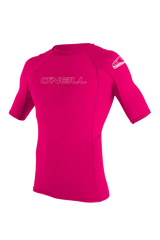 O'Neill Girls’ Basic Skins Short Sleeve Rashguard — Watermelon, front view