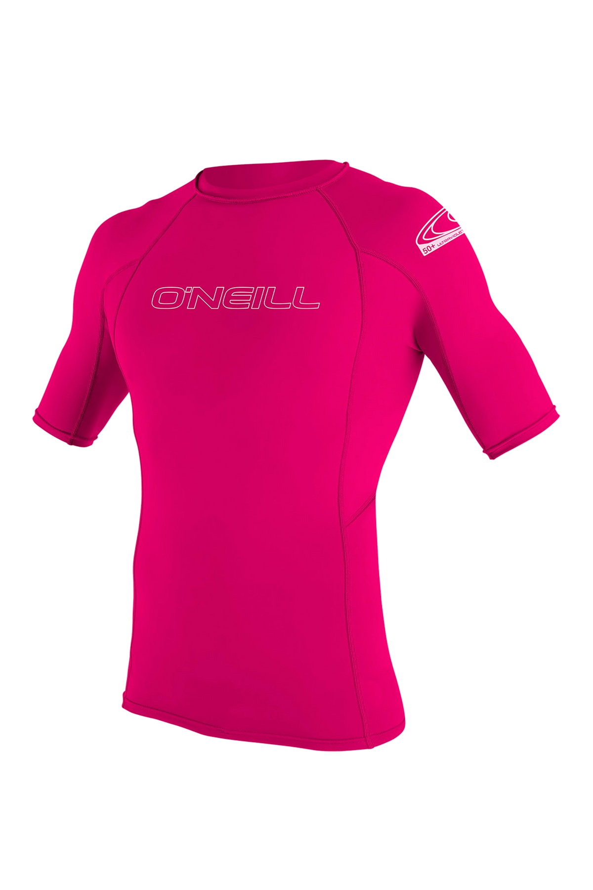 O'Neill Girls’ Basic Skins Short Sleeve Rashguard — Watermelon, front view