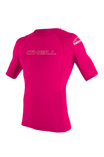 O'Neill Girls’ Basic Skins Short Sleeve Rashguard — Watermelon, front view