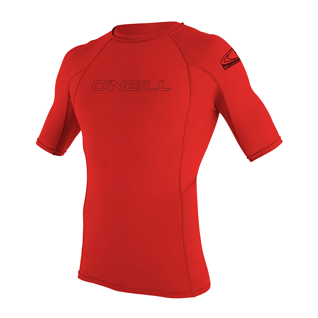O'Neill Youth Basic Skins Short Sleeve Rashguard — Red, front view