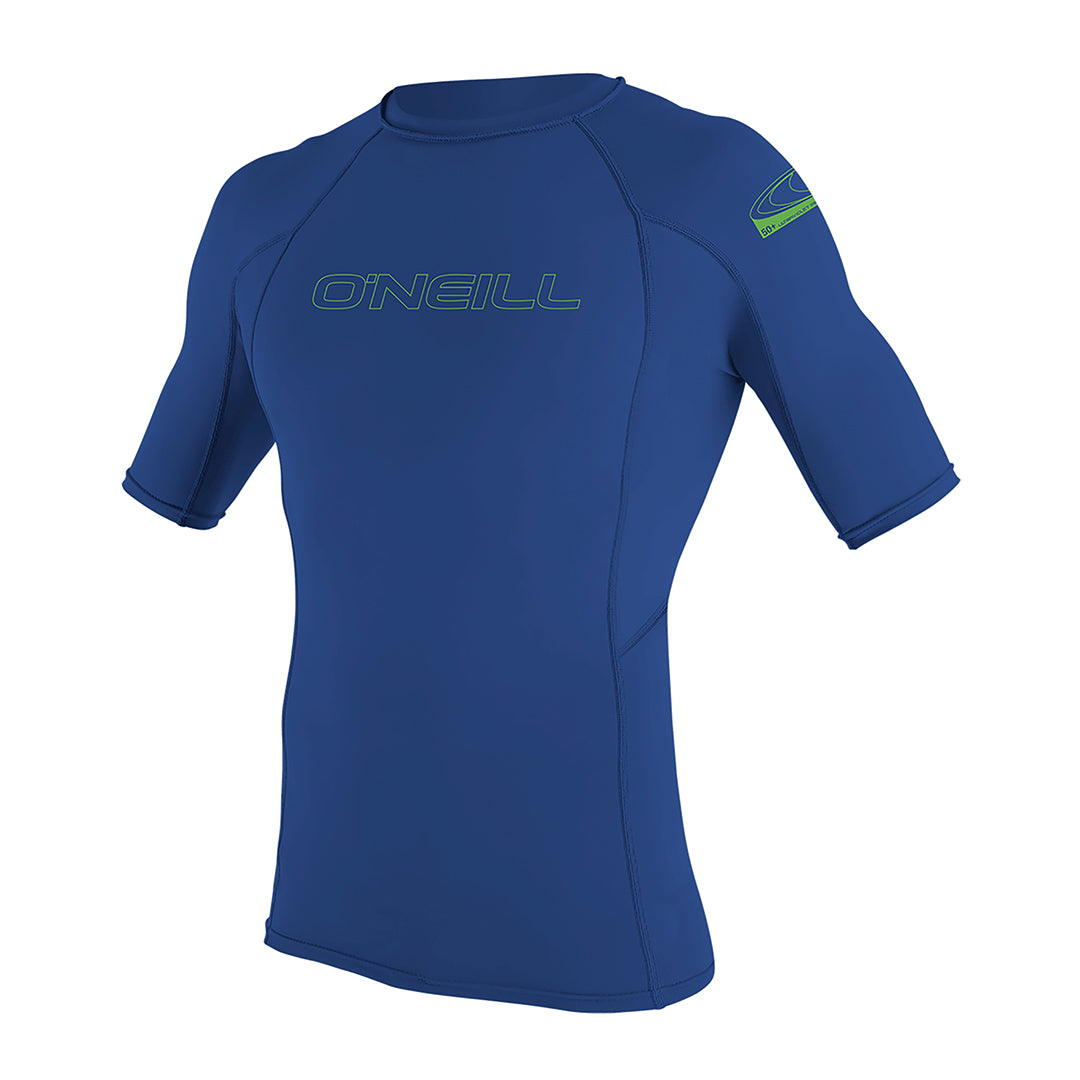 O'Neill Youth Basic Skins Short Sleeve Rashguard — Pacific, front view
