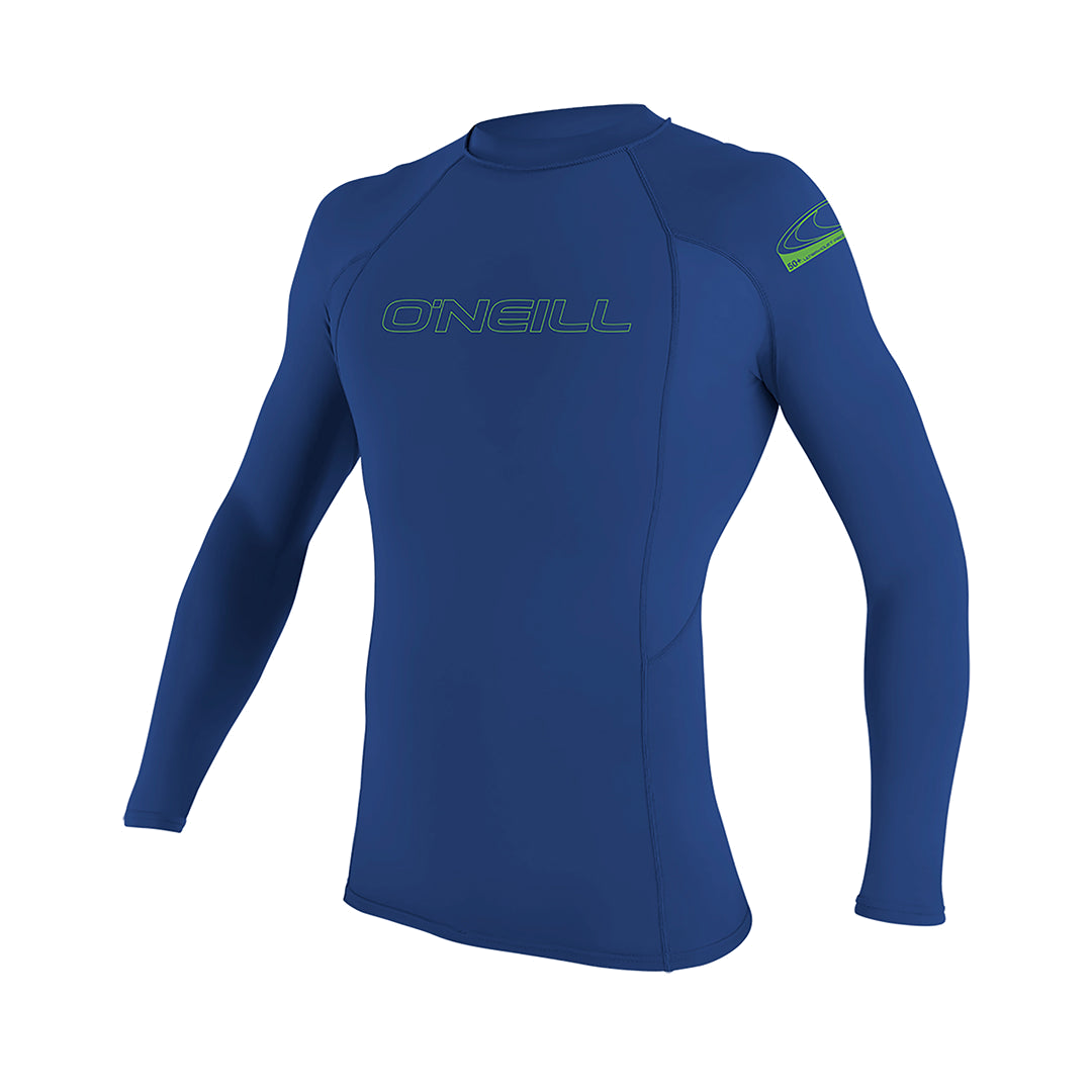 O'Neill Youth Basic Skins Long Sleeve Rashguard — Pacific, front view