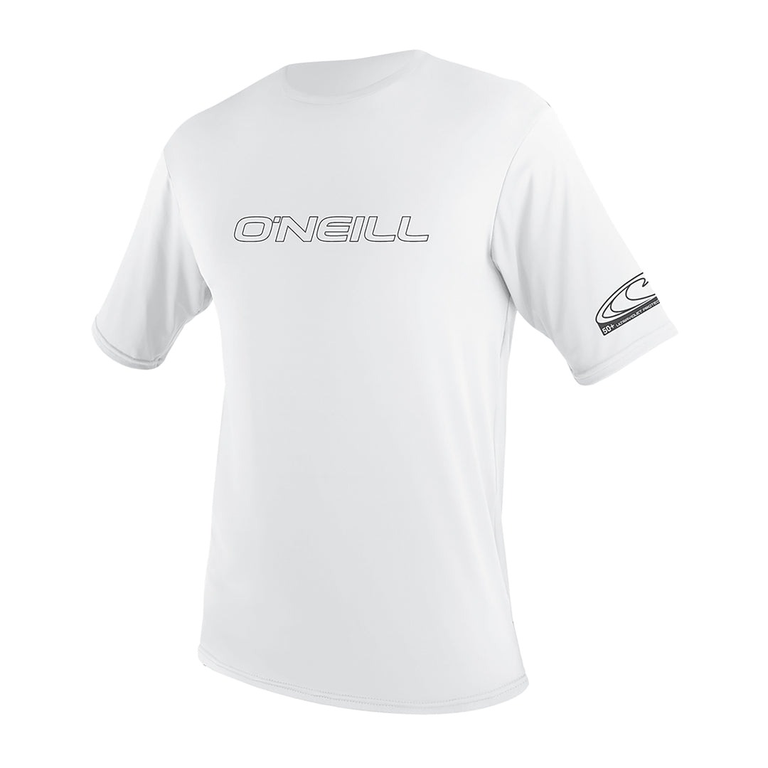 O'Neill Men’s Basic Skins Short Sleeve Sun Shirt — White, front view