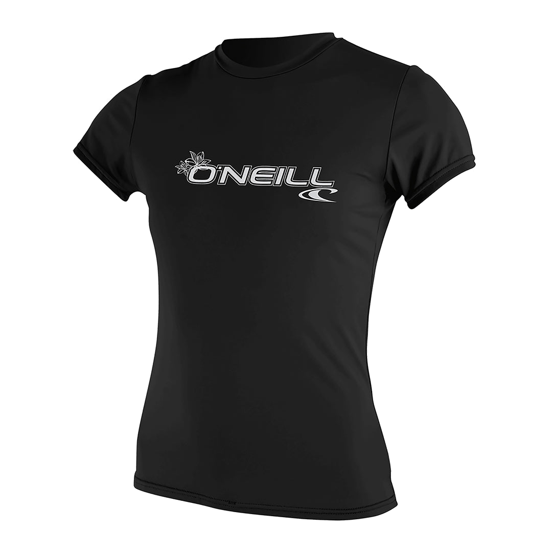 O'Neill Women’s Basic Skins Short Sleeve Sun Shirt — Black, front view
