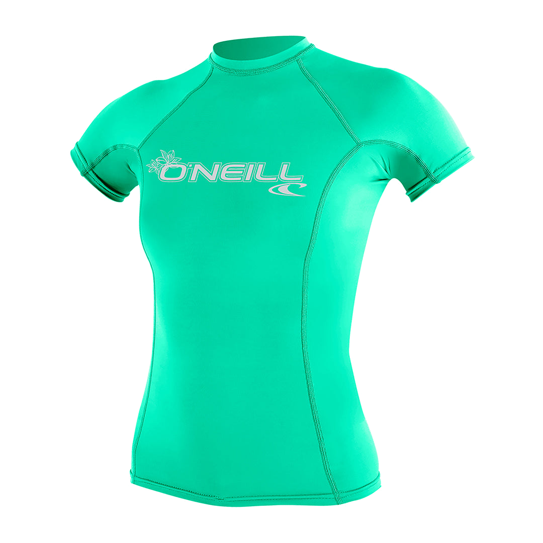 O'Neill Women’s Basic Skins Short Sleeve Rashguard — Seaglass, front view