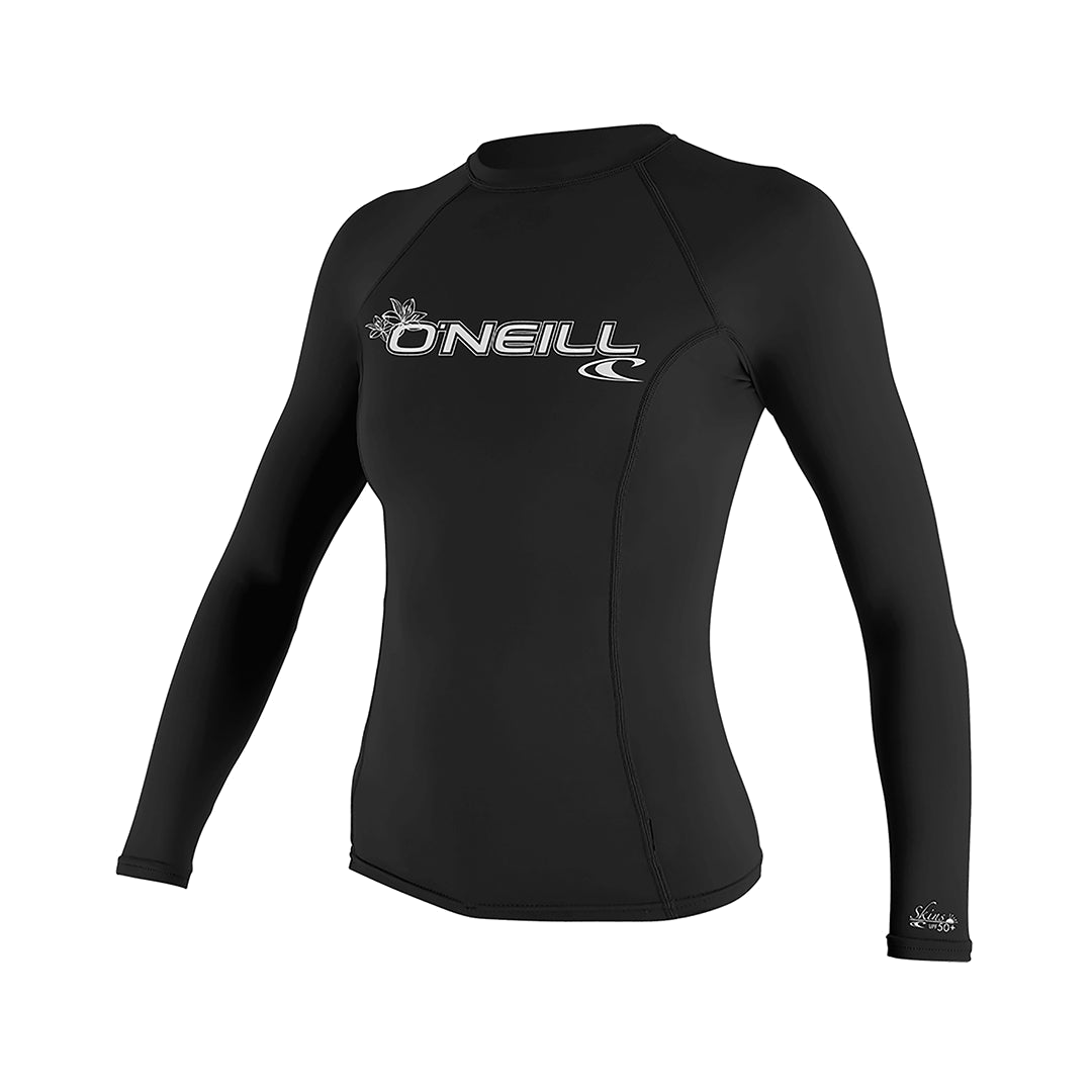 O'Neill Women’s Basic Skins Long Sleeve Rashguard — Black, front view