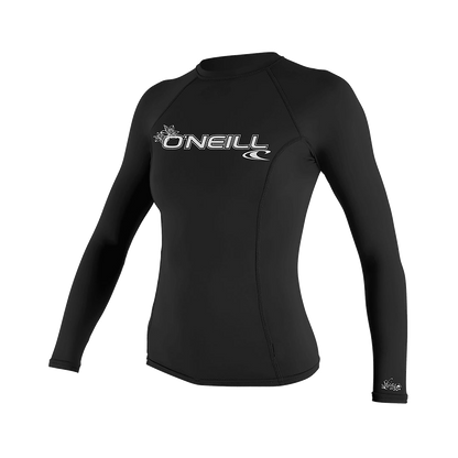 O'Neill Women’s Basic Skins Long Sleeve Rashguard — Black, front view