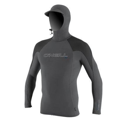 O'Neill Men’s Premium Skins Hooded Long Sleeve Rashguard — Smoke /  Raven /  Slate, front view