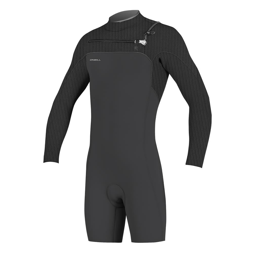 O'Neill Hyperfreak 2mm chest zip long sleeve springsuit in black — front view