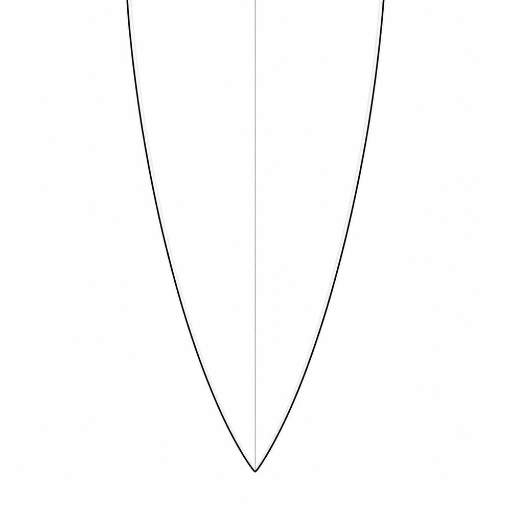 Pin surfboard tail outline, viewed from above